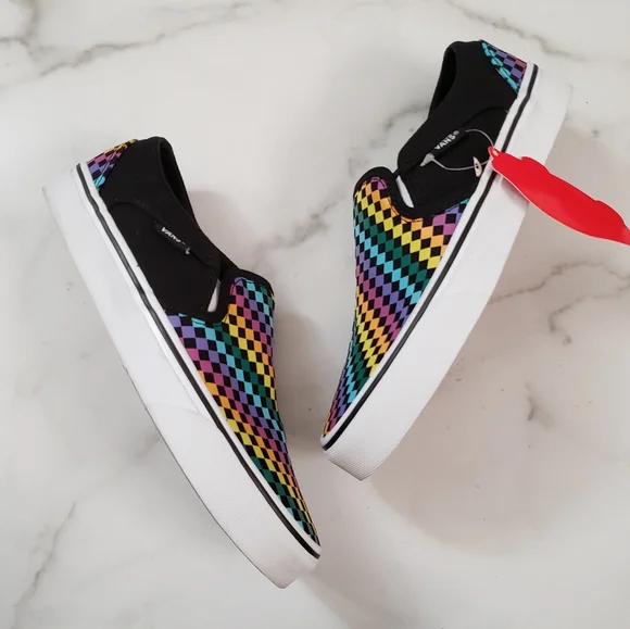 Vans Asher Rainbow Mini Check Canvas Slip On Skate Shoes Sneakers - Picture 2 of 4